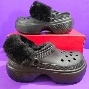 NEW Women's CROCS Size 8 Stomp Lined Clog Black Shoes Slip-On Slides Work Casual